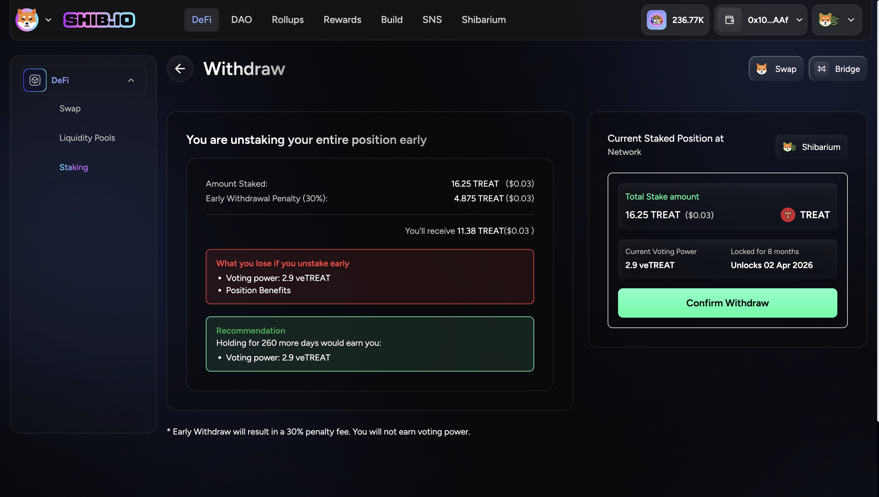 Withdraw Staking
